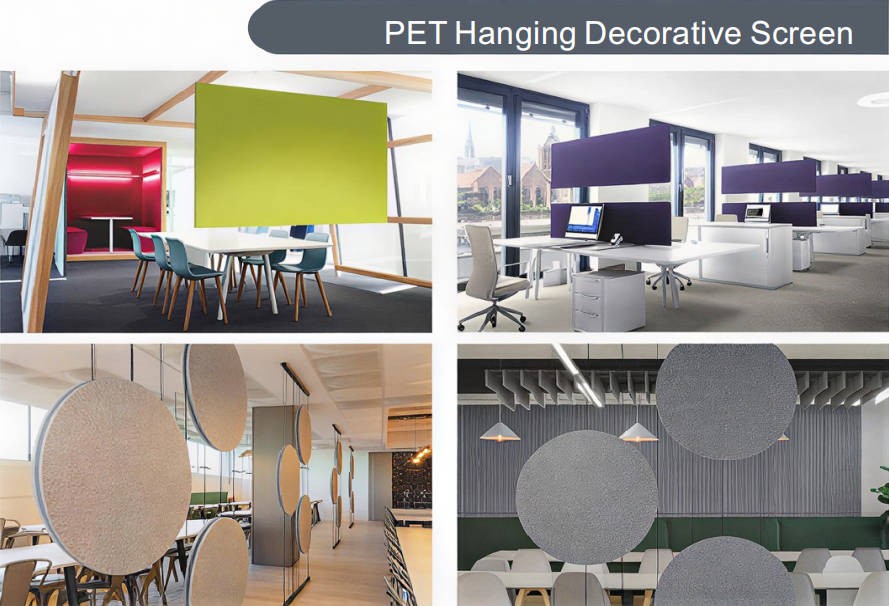 PET 吊饰屏应用——办公与会议空间的矩形、圆形吸音吊饰屏