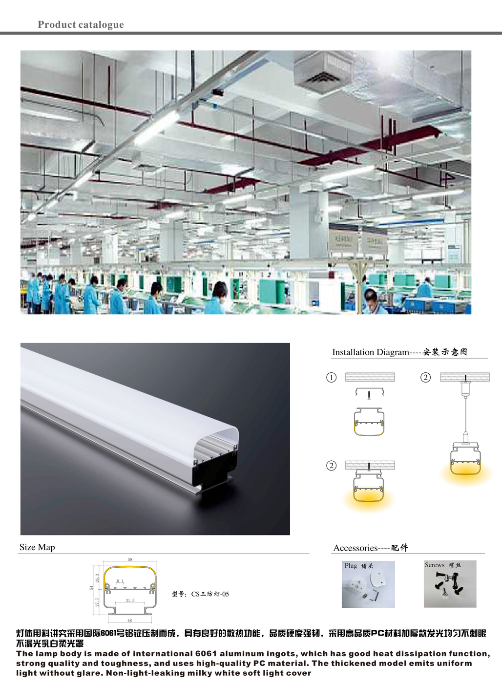 CS三防灯-05截面尺寸图与厂房车间应用