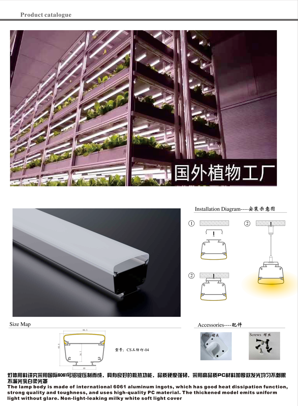 CS三防灯-04截面尺寸图与植物工厂应用